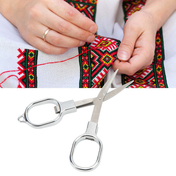 Folding Scissors Portable Stainless Steel 8 Thread Paper Cutting Sewing Embroidery Small ScissorsSilver