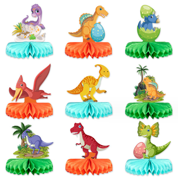 Dinosaurie Födelsedagsfest Dekorationer Honeycomb Centerpiece, Stadiga Bordsdekorationer i Kartong för Kreativa Teman, Enkel Montering Flerfärgad