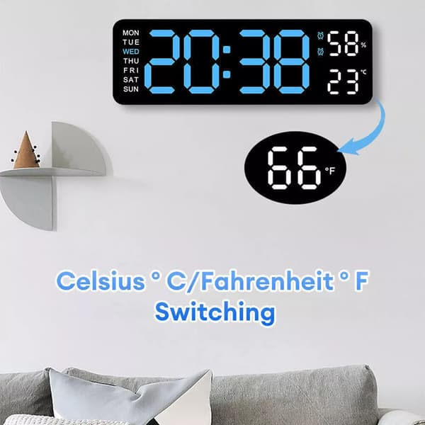 Digital LED Stor Display Vägg Skrivbord Väckarklocka Med Kalender Temperatur Datum