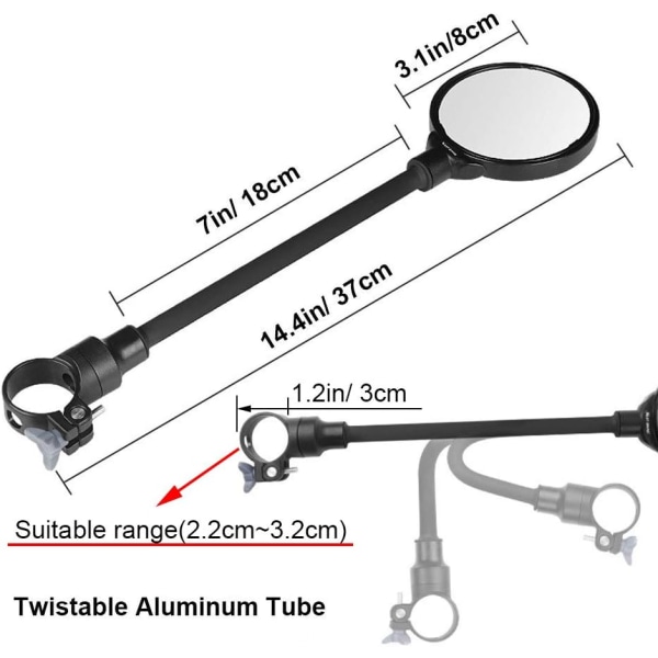 2 stks cykel bakspejl med pakning, 360° justerbar cykelspejl styr montering, HD vidvinkel sikker cykel bakspejl til