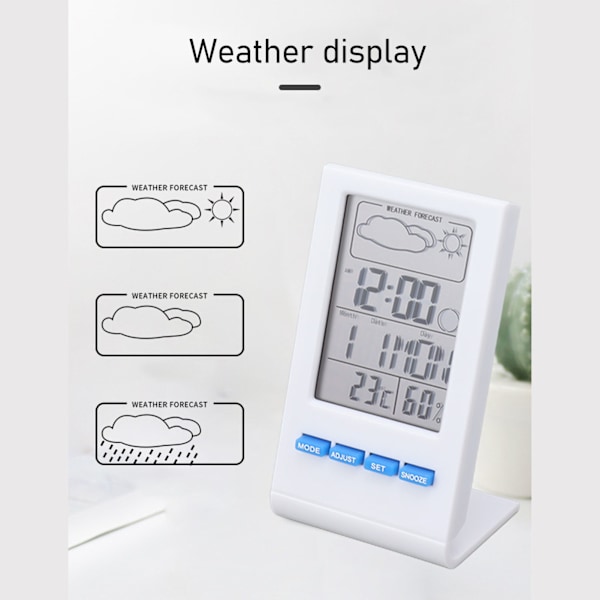 LCD-skærm digitalt hygrometer indendørs termometer fugtighedsmåler temperaturfugtighedsovervågningsalarmfunktion vejrvisning hvid