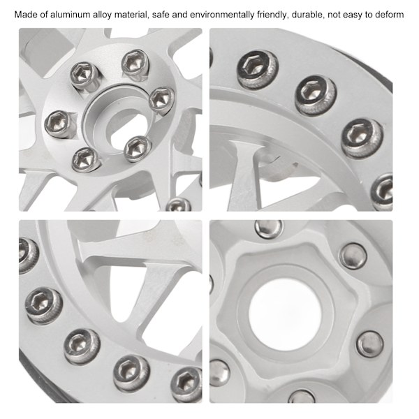 Aluminiumlegering RC Bilhjulnav 2,2 Tum RC Beadlock Hjul Fälgar för 1/10 Fjärrkontroll Bil Silver