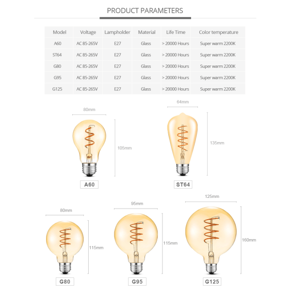 COB LED-hehkulankamalli Edison-valaisimet Koristeellinen Edison-lamppu E27