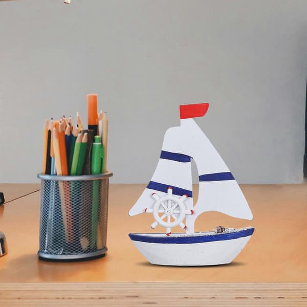 Nautisk träbåt dekoration mini segelbåtsmodell för hemmet 2-pack
