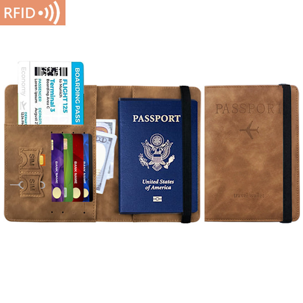 Passportskydd i PU-läder, multifunktionellt, dokumentfodral, passfodral