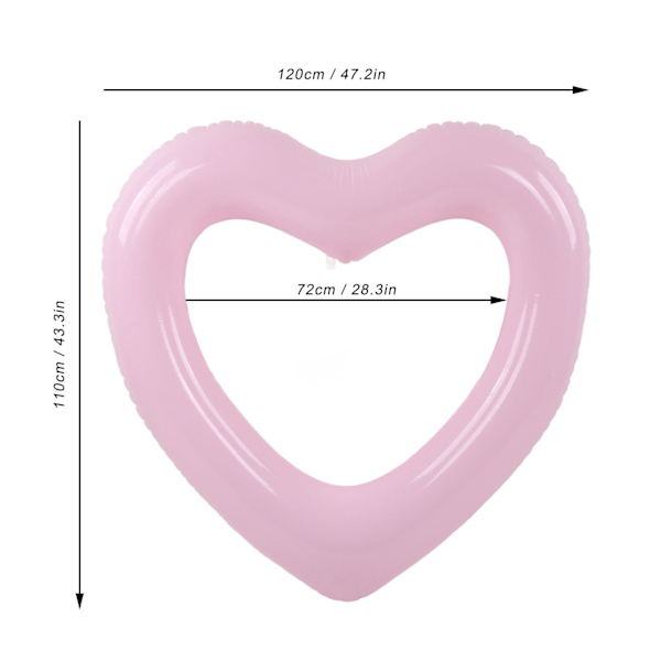 Hjerteformet svømmebøye 120cm tykk rivebestandig PVC-materiale oppblåsbar bassengflytering for bassengfeststrender rosa