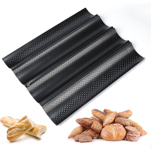 Gourmet Baguette Master: Nonstick Perforerad Form, Livsmedelsklassat Material för Hållbarhet & Jämn Gräddning, Värmebeständig upp till 260°C, 4-Limpors Franskt Bröd