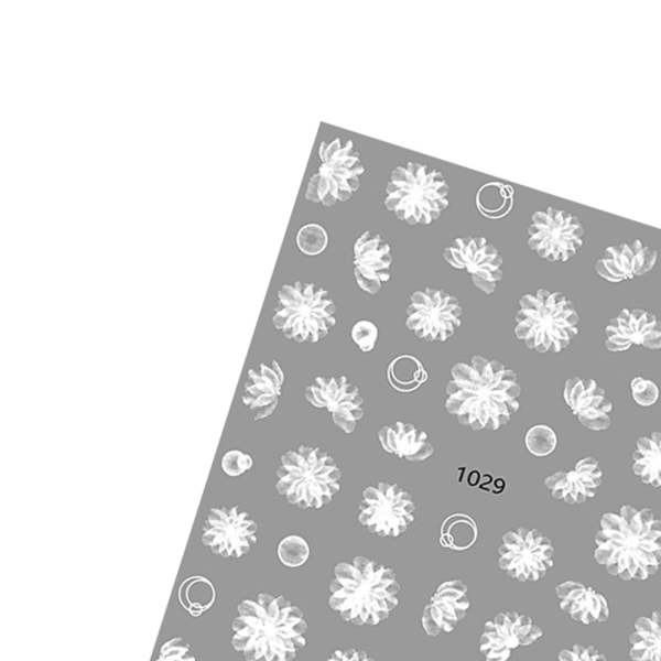 White Flower Nail Art Stickers, 3D Selvklæbende Udsøgt