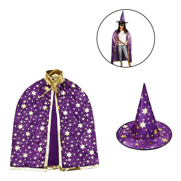 Wizard Cape Heksekappe med hatt, Halloween-kostymerekvisitter til