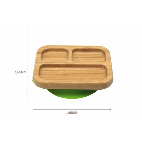 Bambuskål för barn, hållbar triangulär bambuplatta med halkfri sugpropp, perfekt för portionskontroll och självmatning, barnstol