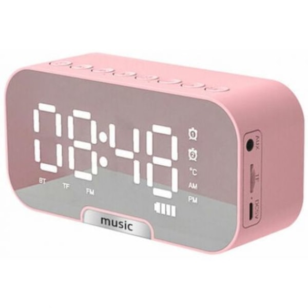 5-i-1 Multifunktionell Klocka, Elegant Spegel LED-Display Väckarklocka Med Dubbla Alarm För Flickor Vuxna, Stöd För TF-kort, Bluetooth-Högtalare