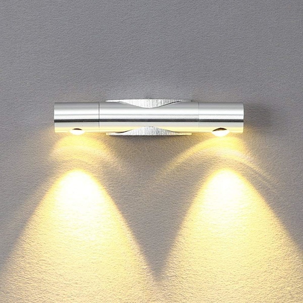 Vägglampor för inomhusbruk, 6W 2 LED Upp och Ner Ljusarmatur, Unik Design med 360° Justerbar Rotation, Portabel och Lämplig för Sovrum