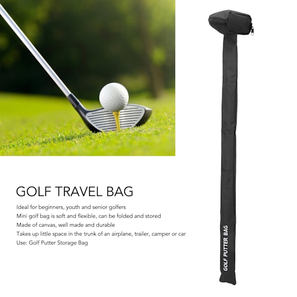 Minigolf bärväska, bärbar hopfällbar mjuk flexibel canvas golfputterväska, lätt driving range bärväska träningsfodral svart