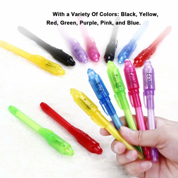 Invisible Ink Pen, Pen Invisible Disappearing Ink Pen med UV-lys Magic Marker for hemmelig melding og barnefest juleleketøy 14 stk.