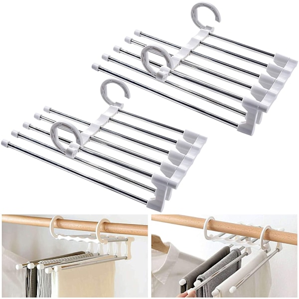 Innovativa hopfällbara galgar för garderob, platsbesparande multifunktionella galgar i rostfritt stål med öppen design för enkel byxhängning (2-pack)