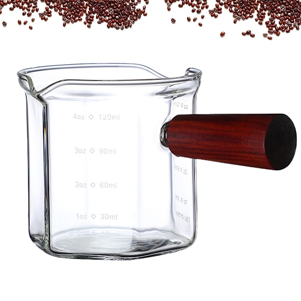 Espresso cups with wooden handle, with pourers and graduation, 120 ml