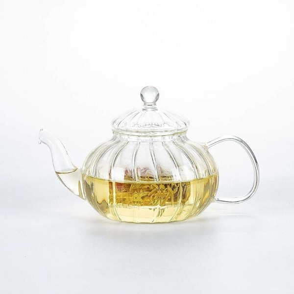 Elegant Design Te-kännare, Klar Glasdesign Dubbelväggiga Glasmuggar Pumpaformad Glas Tekanna För Lösa Teer Och Tepåsar, 600Ml Hög