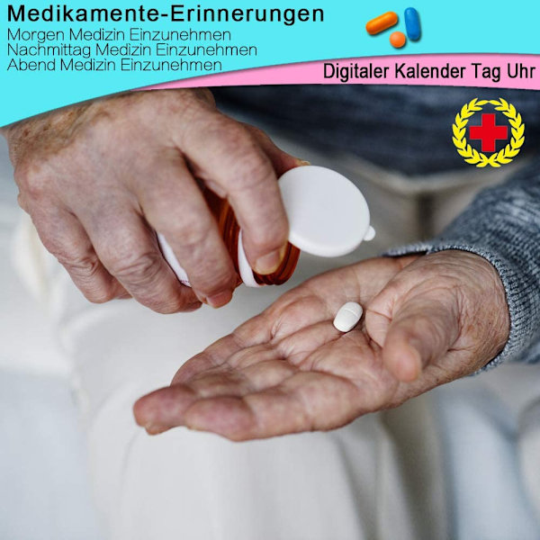 Digital klocka med automatisk justering för sommartid, sol- och månikoner, anpassade påminnelser, kalenderklocka, dag- och datumklocka, flera alarm, anpassade visuella element för hemmet
