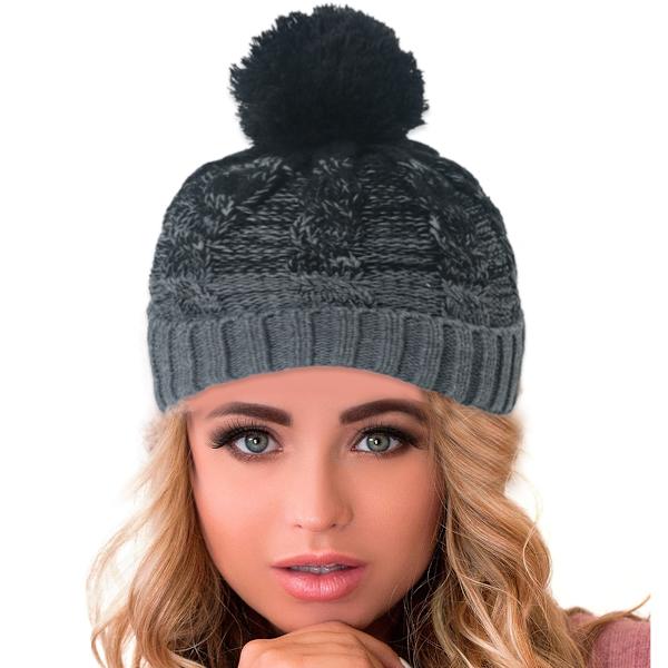 Bobble Hat til kvinder Vinter Beanie Huer Thermo Foret