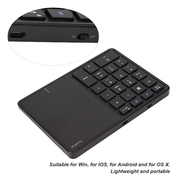 2 i 1 Trådlös Nummerplatta Touchpad 22 Tangenter Trådlös BT4.2 2.4G Typ C Laddning 500mAh Batteri Numeriskt TangentbordSvart