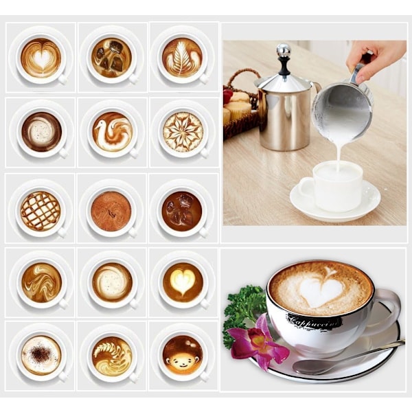 Latte Cappuccino Skummaskin, Manuell Mjölkskummare, Enkel Mjölkskumning, Hållbart Rostfritt Stål, Tjockt Krämigt Skum, Ergonomisk Kolv För Kaffemjölk