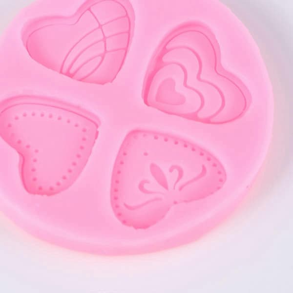 2 stk. silikonhjerteform for kakedekorering, rosa blondedesign for baking