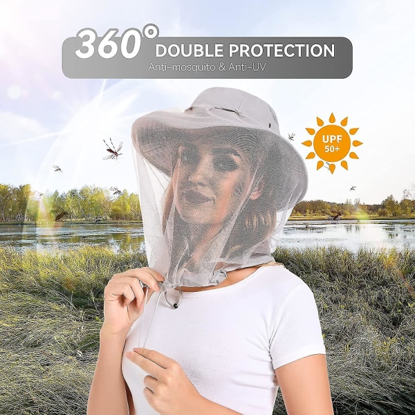 Hyttysverkkohattu - Bug Cap Upf 50+ aurinkosuoja piiloverkolla ulkona naisille ja miehille