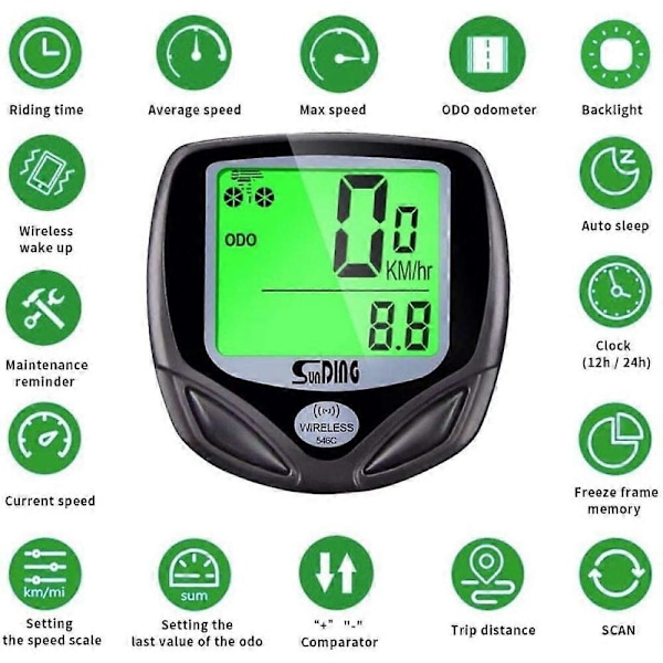 Trådløs cykelcomputer, Lysende cykelcomputer med LCD-display, cykeltilbehør