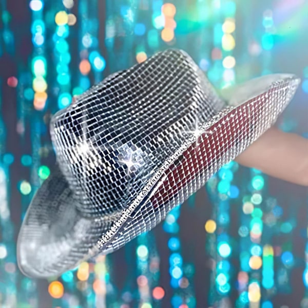 2023 New Hot Disco Ball Cowboy Hat, Mirrored Ball Cowboy Hat, Bachelorette Bachelorette Party Hat, Women Glittrande Glitter Space Hat