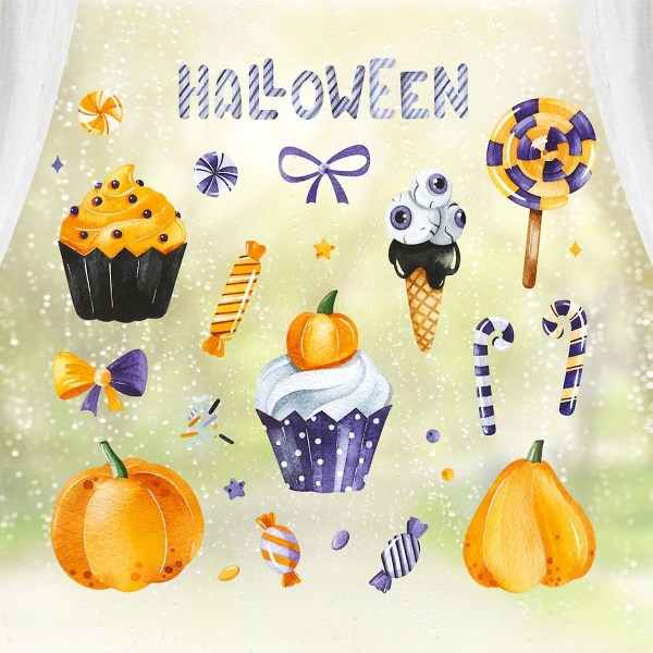 -24st Halloween pumpa tårta väggdekaler Fönsterglas klistermärken Fest Försköning Dekoration Statiska klistermärken