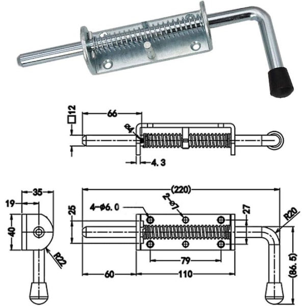 Spring Latch, 220mm, Metal Barrel Lock With Handle, Heavy Duty Spring Latch Pin For Yard Gate, Shed, Trailer, Garage