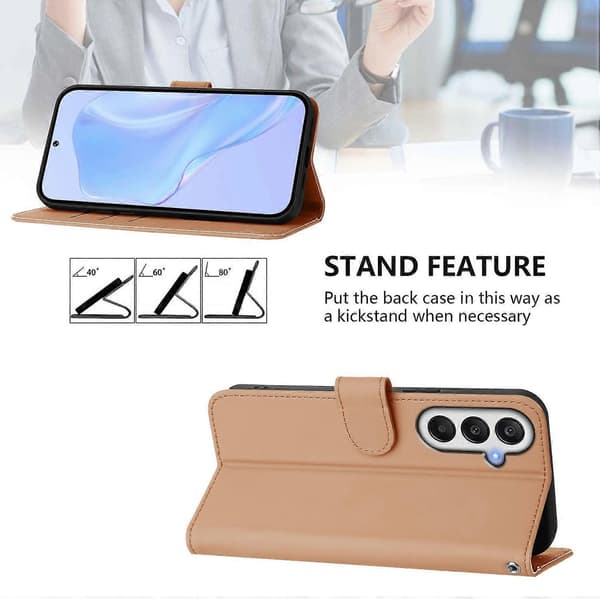 Solid Farve Tegnebog Læder Telefon Cover med Rem til Samsung Galaxy S24 FE - Nude