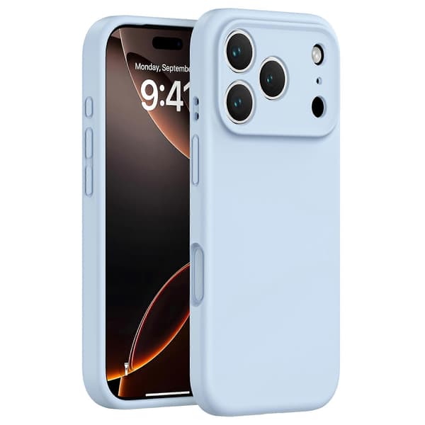 För iPhone 17 Pro Max Skal Precisionspassform PC + Flytande Silikon Skyddande Telefonskal med Mikrofiberfoder Babyblå