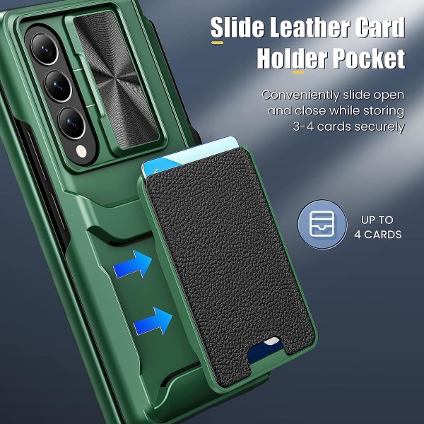 Z Fold 5-etui, lommebokdeksel kompatibelt Samsung Galaxy Z Fold 5 med skjermbeskytter og pennespor og kortholder og skyvekameradeksel og hengsel