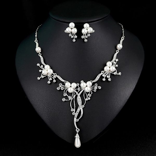 2 st/set Delikat Stud Örhängen Imitation Pärla Blommig Halsband All-match