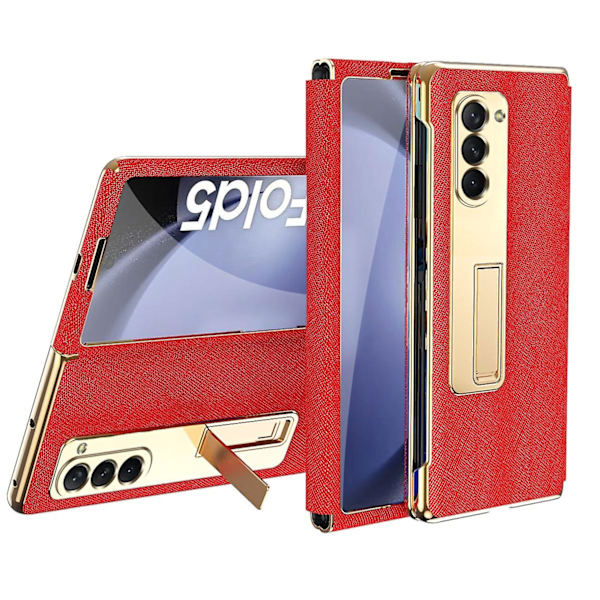 Z Fold 5 Fodral, Lyxigt Läder Hybrid Plätering Pc Inbyggt Stativ Fodral Kompatibel Samsung Galaxy Z Fold 5 Med Skärmskydd