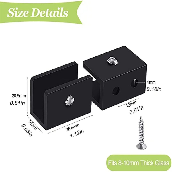 10 stycken justerbara glashyllfästen, glasräcke klämma fäste, för 8-10 mm tjockt glas