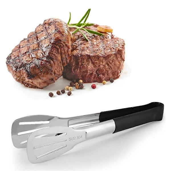 Rustfritt Stål Kjøkken Tang BBQ Tang Utility Tang Klips 9 tommer klips tre linjer (Svart)