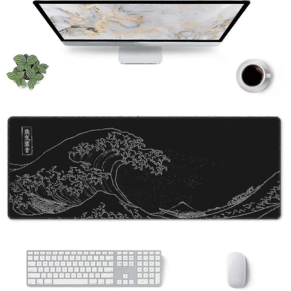 Utvidet stor anime svart musematte The Great Wave Off Kanagawa Painting Big Gaming Mouse Mat Xxl Sklisikker vannbestandig gummibase Datamaskin Keybo