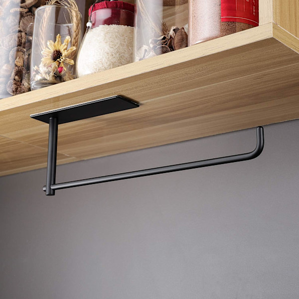 Paper Towel Holder Keittiön Kaapin Alle - Itseliimautuva Mattamusta Pyyhkeidenpidin Seinälle, SUS304 Ruostumaton Teräs