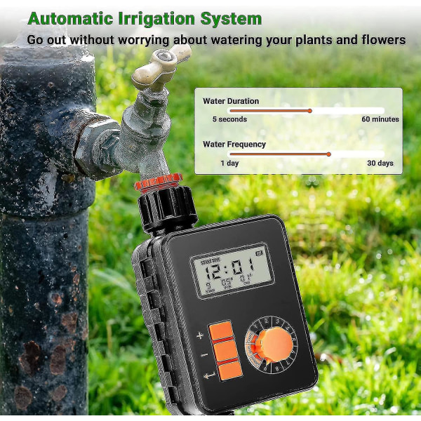 Vandtimer, automatisk vandingstimer Ip65 Vandtæt vandtimer med regnsensor og lcd-skærm til græsplæne, have, altan, drivhus Bedste gave