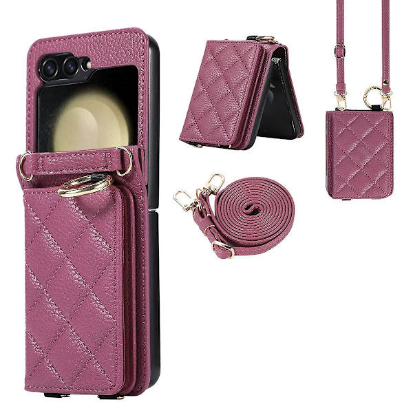 Pu Læder Pung Etui Kompatibel Med Samsung Galaxy Z Flip 5 Med Aftagelig Crossbody Lanyard, Kortholder & Rfid Blokering