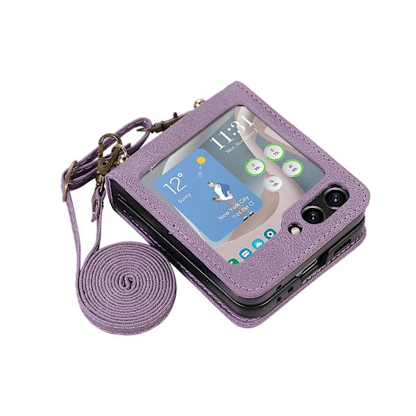 Crossbody Lanyard Etui Kompatibel Med Samsung Galaxy Z Flip 5, Rhomboid Pu Læder Beskyttende Cover Med Kortlomme