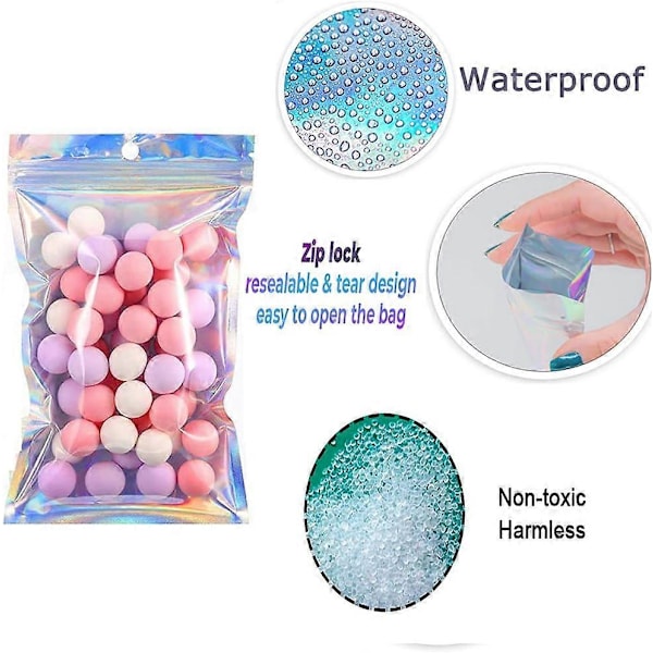 100 st. Återförslutningsbara Luktsäkra Påsar - 4x6 Tum Mylar Påsar Återförslutningsbara Transparenta Ziplock Holografisk Regnbågsfärg