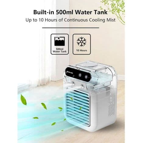 Mini bärbar luftkonditionering - 25W - Dubbel dimfunktion - 2 fläkthastigheter - 500 ml vattentank