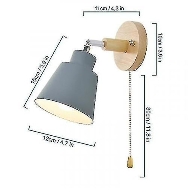 Nordisk Trävägglampa Sänglampa Vägglampa Sovrum Korridor Med Dragkedjeswitch