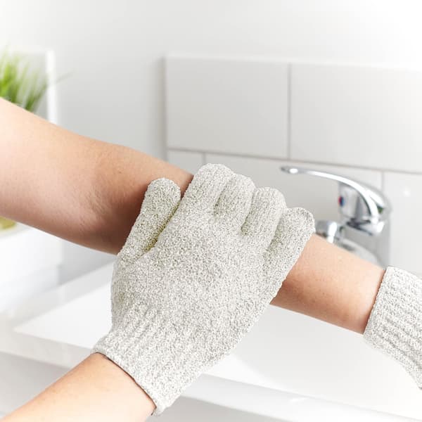 Exfolierande handskar, kolsyrad rayon bambu kroppsskrubb - vit