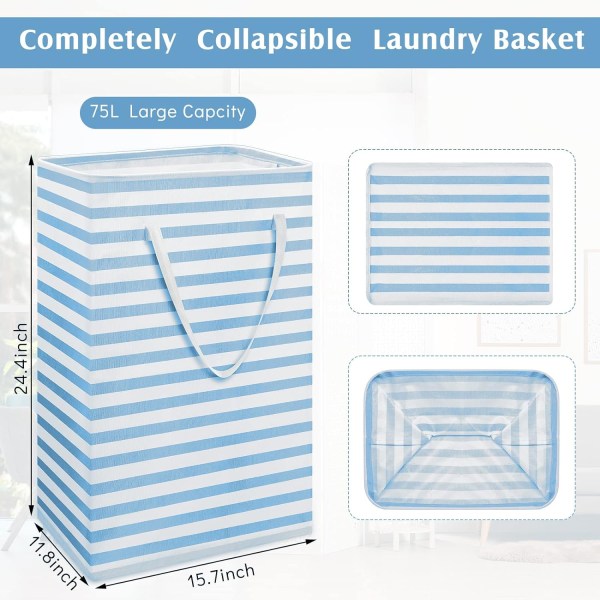 2 stk sammenklappelig stor vasketøjskurv med håndtag Fritstående opbevaring Vasketøjskurv Tøjkurv Legetøjstøj Opbevaringskurv (blå)