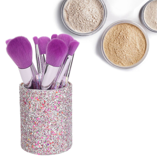 10 stk Makeup Børste Sæt med Bucket Foundation Powder Øjenskygger Blush Brushes Lilla Klart håndtag Syntetiske makeup børster
