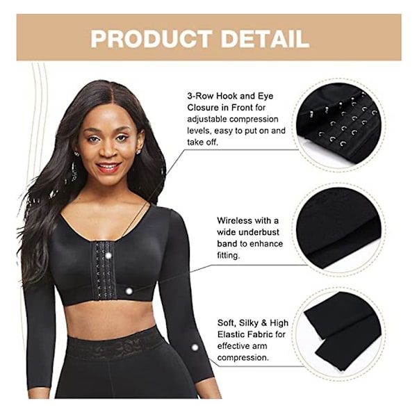 Kvinners Shapewear 3/4 Ermet Arm Shaper Front Closure Kompresjons BH Post Kirurgi Holdningskorrigerende Tank Top